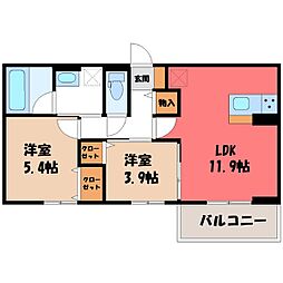 ロータスシャトー 2階2LDKの間取り