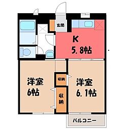 グレイス A 2階2Kの間取り