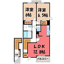 シャン・ド・フルール 弐番館 2階2LDKの間取り
