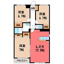 Y＆Mティースマイル小山 3階3LDKの間取り