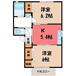 シャーメゾン野殿 Ｂ 1階2Kの間取り
