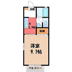 ミナミハイツフラワー 2階1Kの間取り
