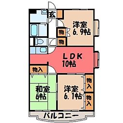 パークヒルズ II 3階3LDKの間取り