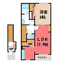 ビオーラ喜沢 II 2階1LDKの間取り