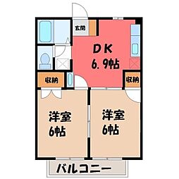 ベルポート 1階2DKの間取り