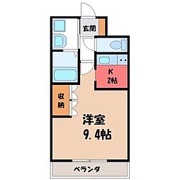 サンクチュアリ I 2階1Kの間取り