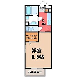 ロックパイン B 2階1Kの間取り
