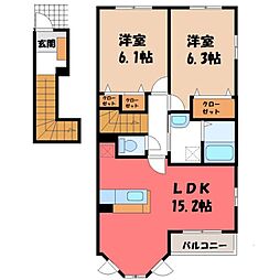 ヴィラプリムローズ B 2階2LDKの間取り