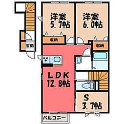 プルミエ小山 2階2SLDKの間取り