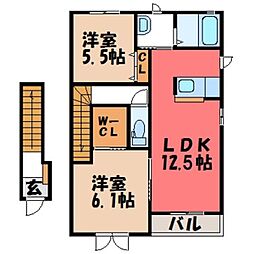 サニーヒルズ Ｆ 2階2LDKの間取り