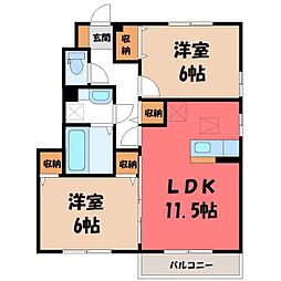 イエロー アイリス A 1階2LDKの間取り