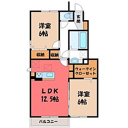 グランデ・川木谷 Ｃ 1階2LDKの間取り
