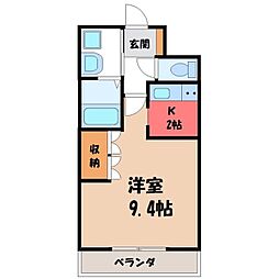 サンクチュアリ I 2階1Kの間取り