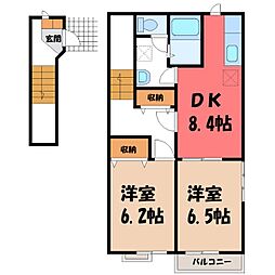 セトル白銀 2階2DKの間取り
