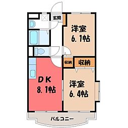 ユーミーアズール 2DKの間取図画像