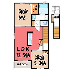カーサドマーニB 2LDKの間取図画像