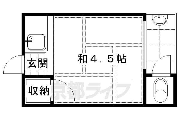 若竹荘 2｜京都府京都市伏見区深草西浦町2丁目(賃貸アパート1R・1階・13.50㎡)の写真 その2