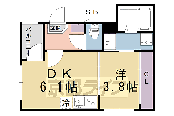 ＧＲＡＣＥＨＩＬＬ　Ｒ＆Ｋ 102｜京都府京都市伏見区深草鈴塚町(賃貸アパート1DK・1階・25.50㎡)の写真 その2