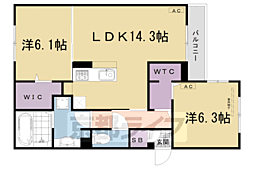 近鉄京都線 三山木駅 徒歩5分の賃貸アパート 2階2LDKの間取り