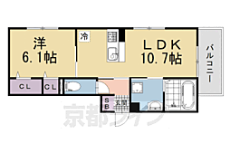 ＧＲＡＭＭ六地蔵　Ａ棟 1階1LDKの間取り