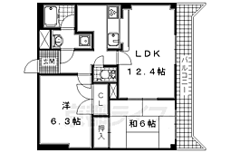 JR奈良線 城陽駅 徒歩3分の賃貸マンション 3階2LDKの間取り