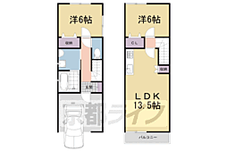 JR奈良線 新田駅 徒歩14分の賃貸一戸建て 2LDKの間取り