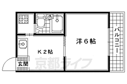 スカイドーム寺田 2階1Kの間取り