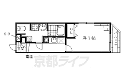 アルバローザ京都 2階1Kの間取り