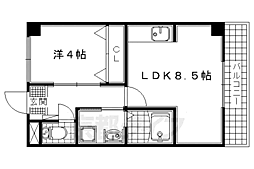 近鉄京都線 久津川駅 徒歩4分の賃貸マンション 1階1LDKの間取り