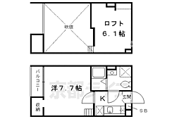 ルミエール淀 2階1Kの間取り