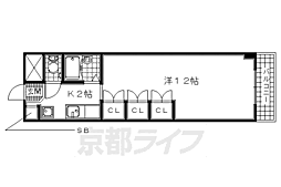 パルスピリア’91 2階1Kの間取り