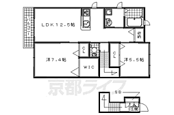 近鉄京都線 富野荘駅 徒歩6分の賃貸アパート 2階2LDKの間取り