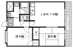 近鉄京都線 富野荘駅 徒歩14分の賃貸マンション 3階2LDKの間取り
