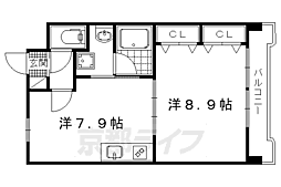 カーサ御所西 1DKの間取図画像