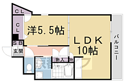 ヴァンヴェルデ西京極 1LDKの間取図画像