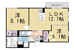 アレ・デ・フルール西向日駅前A棟 2LDKの間取図画像