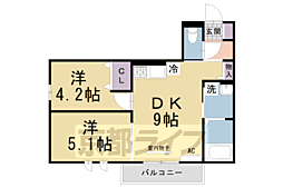 リシエス枚方 2DKの間取図画像
