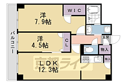 セントリヴィエ二条 2LDKの間取図画像
