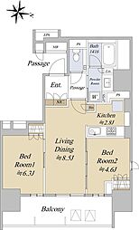 ザ・パークハウス名古屋伏見 14階2LDKの間取り