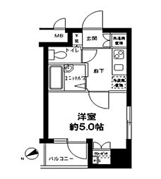 都営新宿線 曙橋駅 徒歩5分の賃貸マンション 3階1Kの間取り