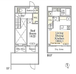 東京メトロ東西線 神楽坂駅 徒歩5分の賃貸マンション 1階1LDKの間取り