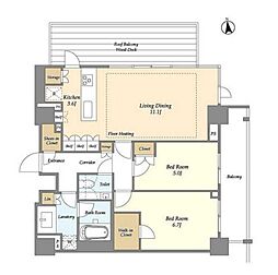 都営大江戸線 牛込柳町駅 徒歩6分の賃貸マンション 4階2LDKの間取り