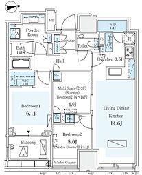 東京メトロ有楽町線 市ケ谷駅 徒歩9分の賃貸マンション 9階3LDKの間取り