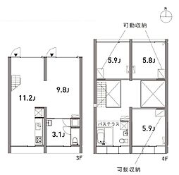 都営大江戸線 牛込神楽坂駅 徒歩7分の賃貸マンション 3階3LDKの間取り