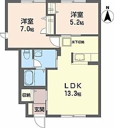 シャーメゾン国府　Ｂ棟 1階2LDKの間取り