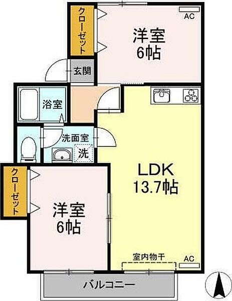 セジュール園木　Ｂ棟 103｜徳島県徳島市南沖洲3丁目(賃貸アパート2LDK・1階・53.50㎡)の写真 その2