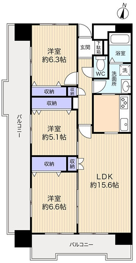 ファミリー世帯もゆったり暮らせる3LDK