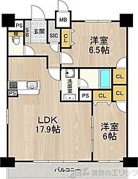 セノアタワー新大阪 13階2LDKの間取り