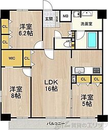 セノアタワー新大阪 13階3LDKの間取り