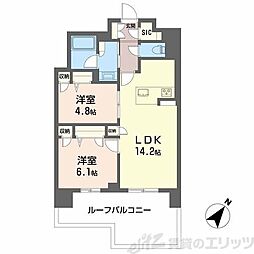 リビエナ グラン 新梅田 3階2LDKの間取り